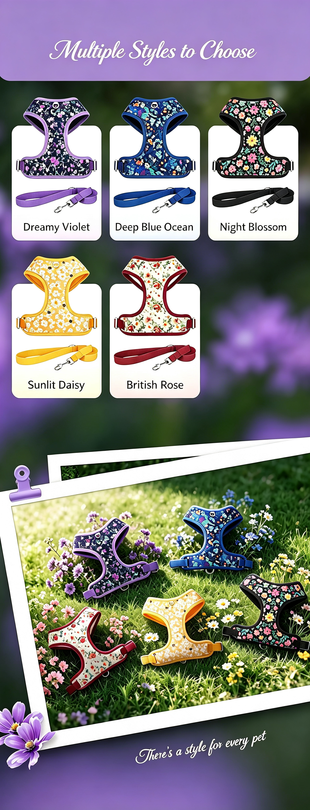 Blossom Series Floral Pet Harness & Leash Set