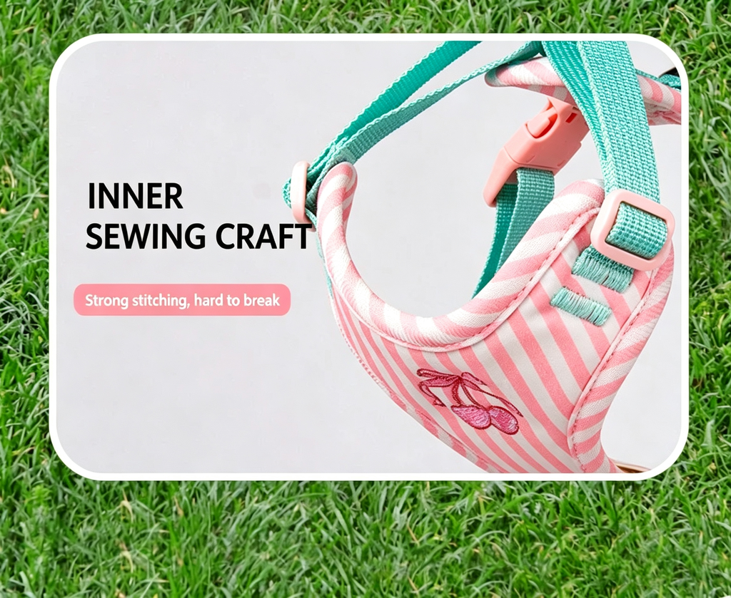 Cherry Embroidery Pet Harness with Leash & Toy Set