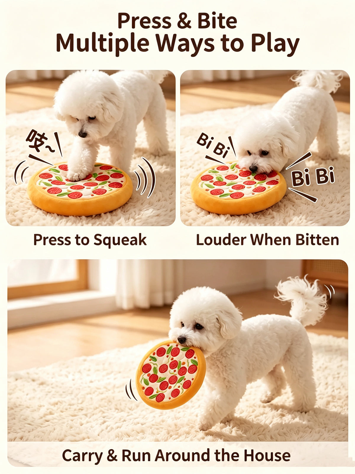 Soft Squeaky Dog Toys – Pizza & Lion Interactive Plush Toys